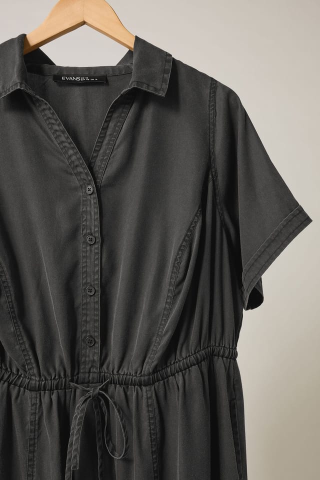 Evans Evans Women's Lyocell Denim Shirt Dress in Black - 3