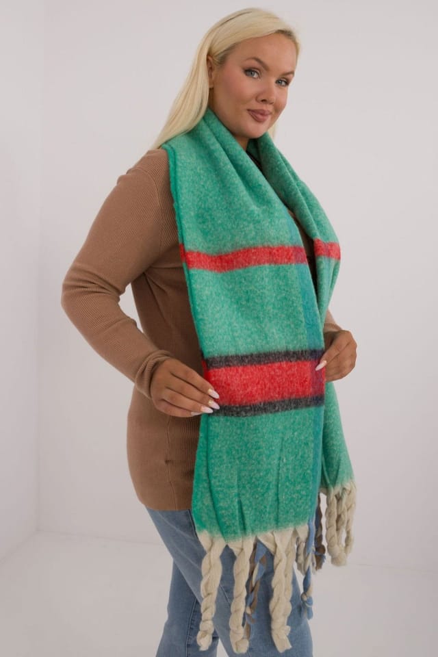 Love Lace Love Lace Women's Elegant Checkered Polyester Scarf with Tassels Warm 180cm in Green - 2