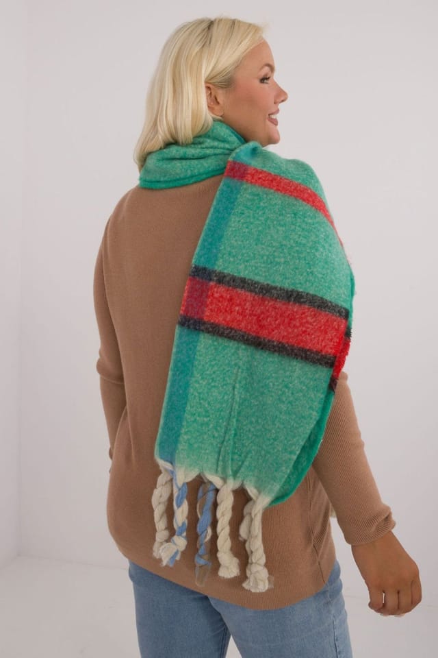 Love Lace Love Lace Women's Elegant Checkered Polyester Scarf with Tassels Warm 180cm in Green - 3