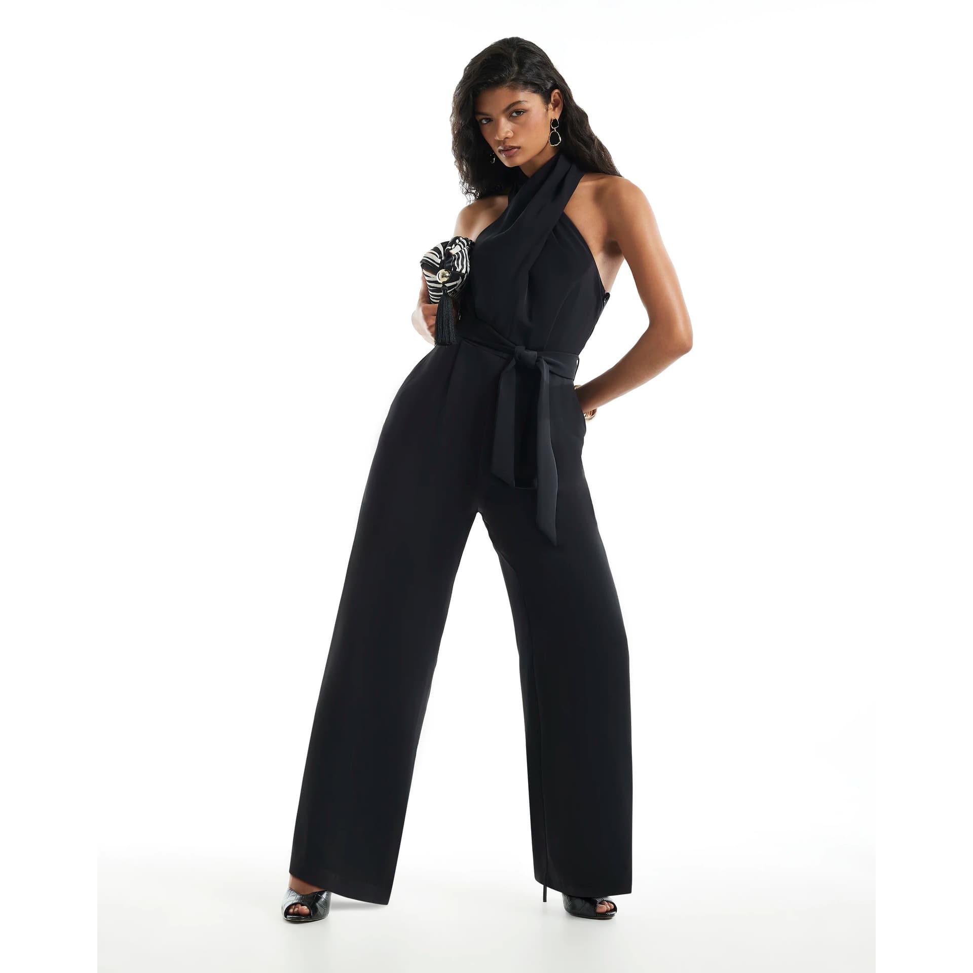 River Island River Island Womens Black Halter Neck Belted Jumpsuit