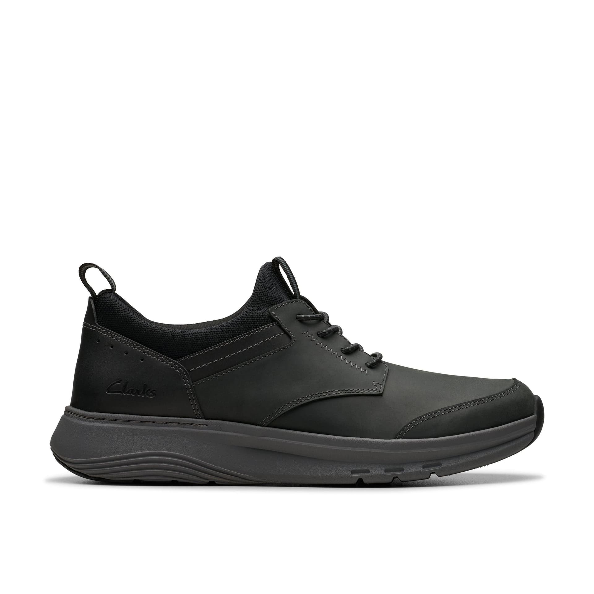 Clarks Clarks Men's Motion Trek EZ Black Leather Trainers, Walking