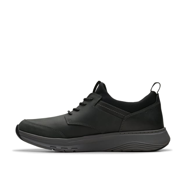 Clarks Clarks Men's Motion Trek EZ Black Leather Trainers, Walking - 2