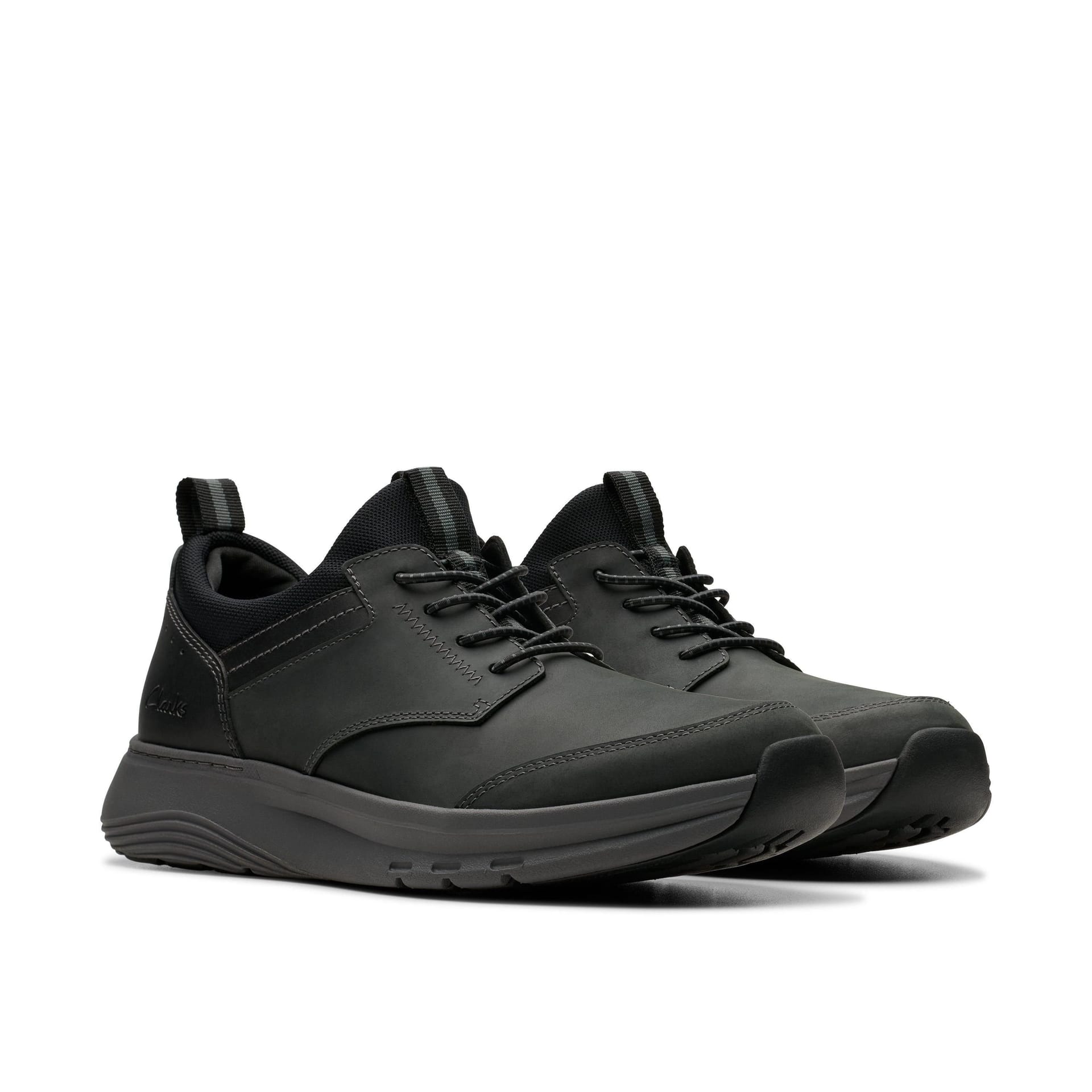 Clarks Clarks Men's Motion Trek EZ Black Leather Trainers, Walking - 4