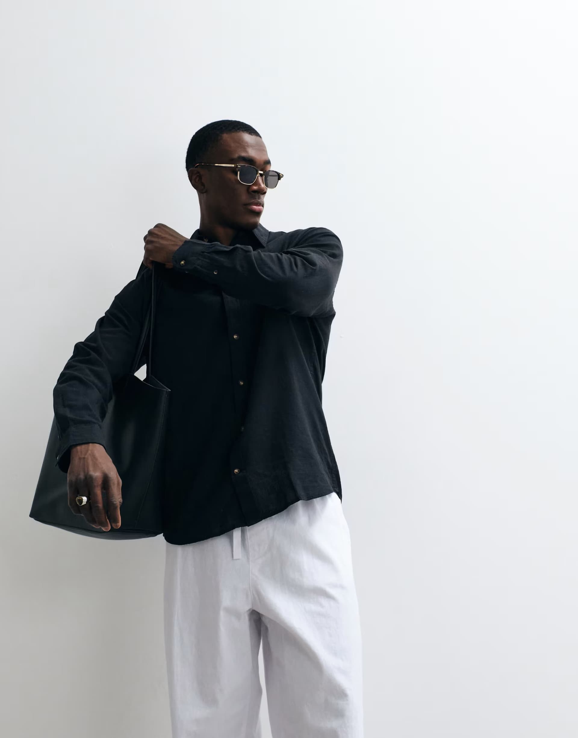 ASOS Jack & Jones linen mix long sleeve shirt in black