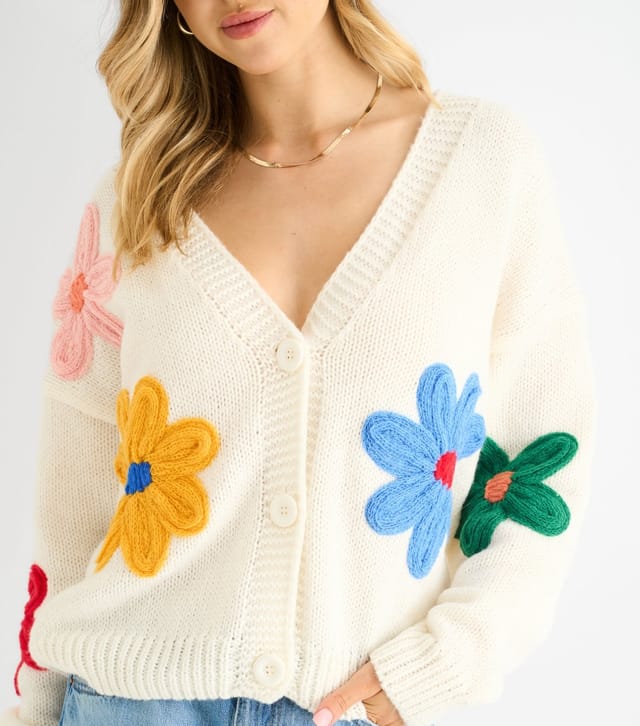 Gini London Women's Cream Floral Applique Cardigan Gini London New Look - 2