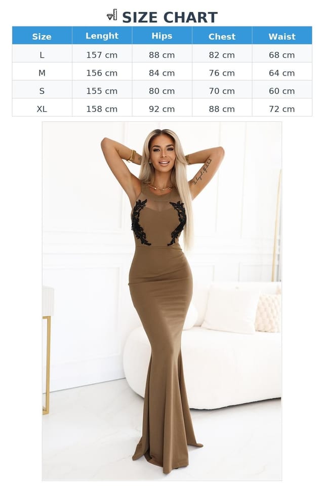 Love Lace Love Lace Women's Elegant Mermaid Long Evening Dress with Lace in Brown - 3