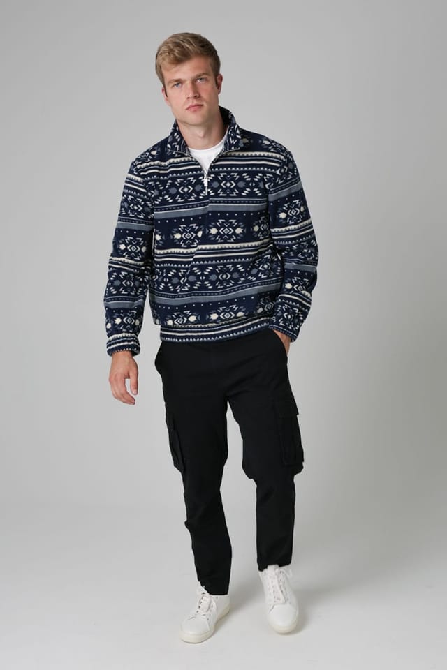 Nordam Nordam Men's Quarter Zip Funnel Neck Polar Fleece in Blue - 3