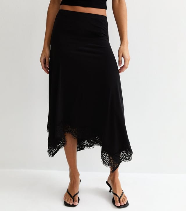 New Look Women's Black Lace Trim Hanky Hem Midi Skirt New Look - 2