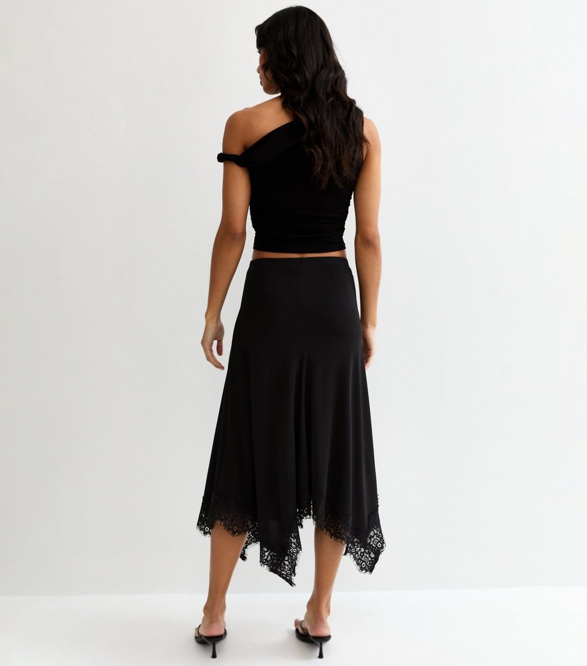 New Look Women's Black Lace Trim Hanky Hem Midi Skirt New Look - 4