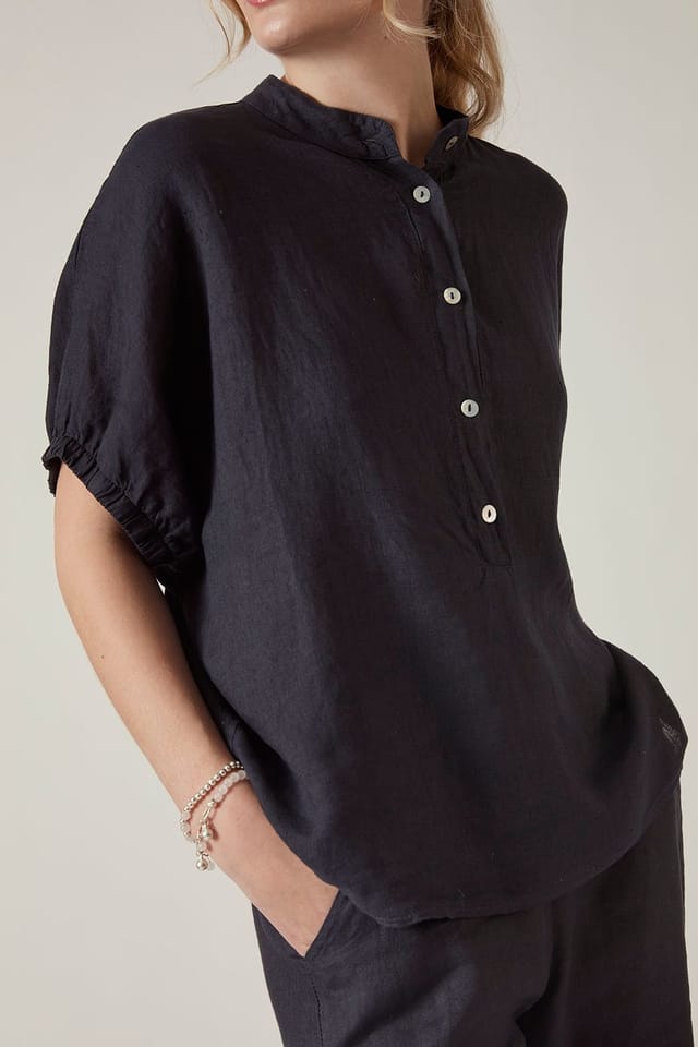 James Lakeland James Lakeland Women's Relaxed Navy Linen Blouse - 3