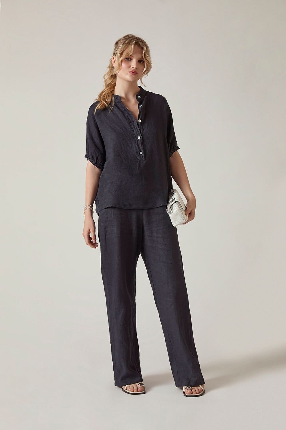 James Lakeland James Lakeland Women's Relaxed Navy Linen Blouse - 4