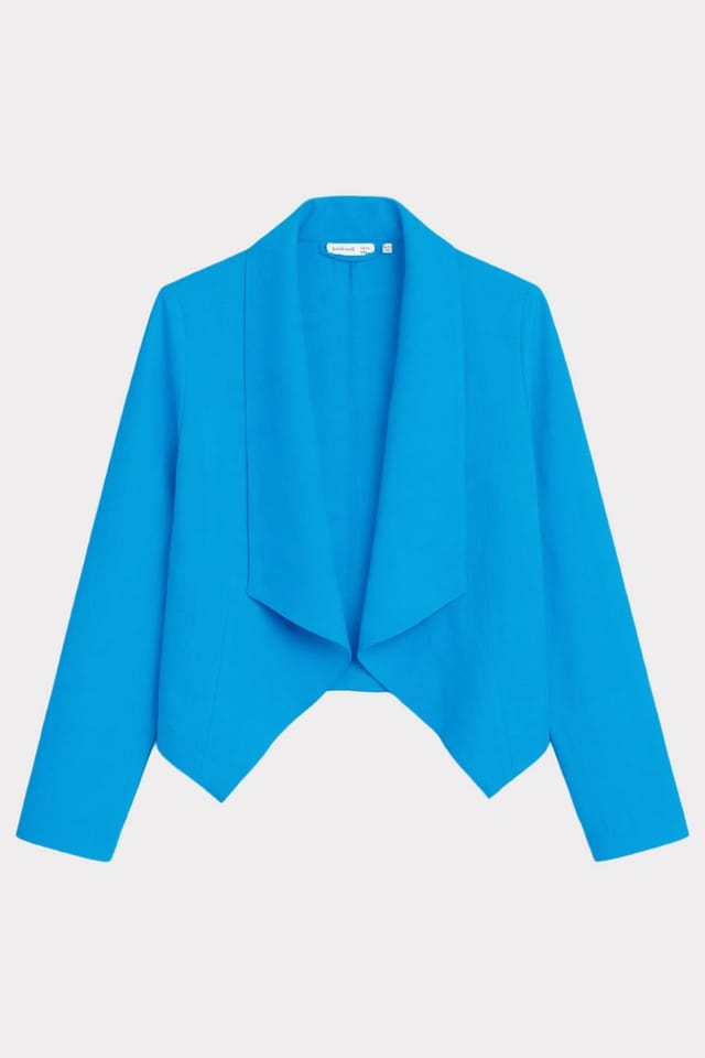 Kettlewell Kettlewell Women's Waterfall Cropped Linen Blend Coat in Bright Blue - 2