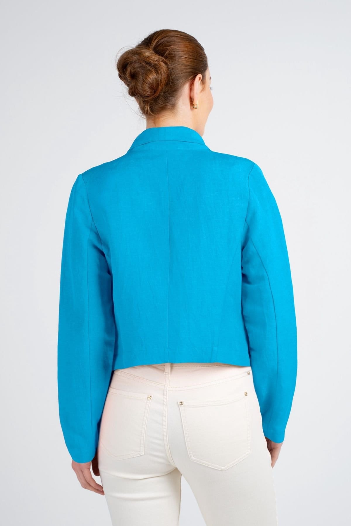 Kettlewell Kettlewell Women's Waterfall Cropped Linen Blend Coat in Bright Blue - 4