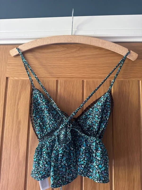 Bershka Bershka Floral Tie Front Frilly Crop Top Size Small