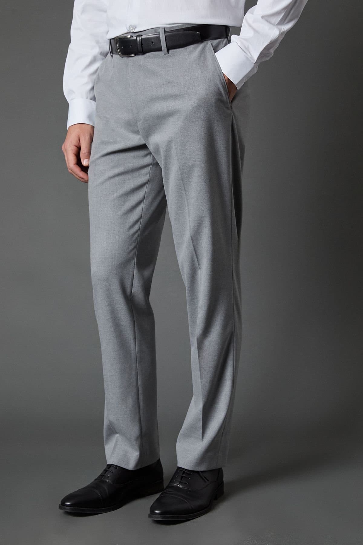 Burton Burton Men's Light Grey Tailored Fit Essential Suit Trousers