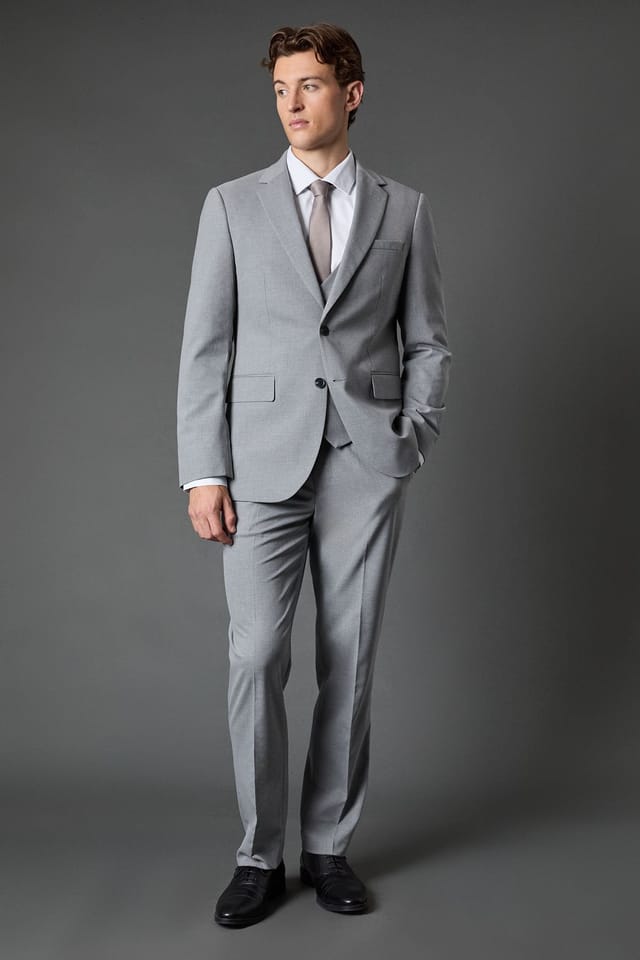 Burton Burton Men's Light Grey Tailored Fit Essential Suit Trousers - 2