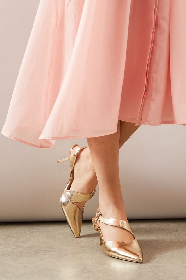 Wallis Wallis Women's Evelyn Asymmetric Slingback Kitten Heel Court Shoes in Gold - 2