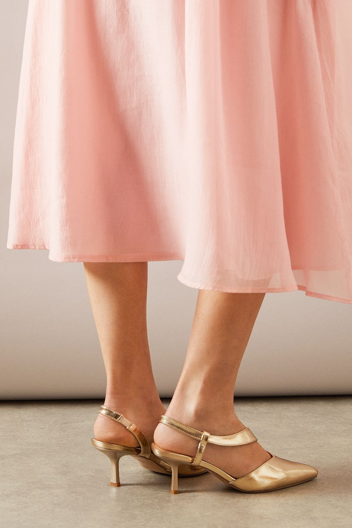 Wallis Wallis Women's Evelyn Asymmetric Slingback Kitten Heel Court Shoes in Gold - 3