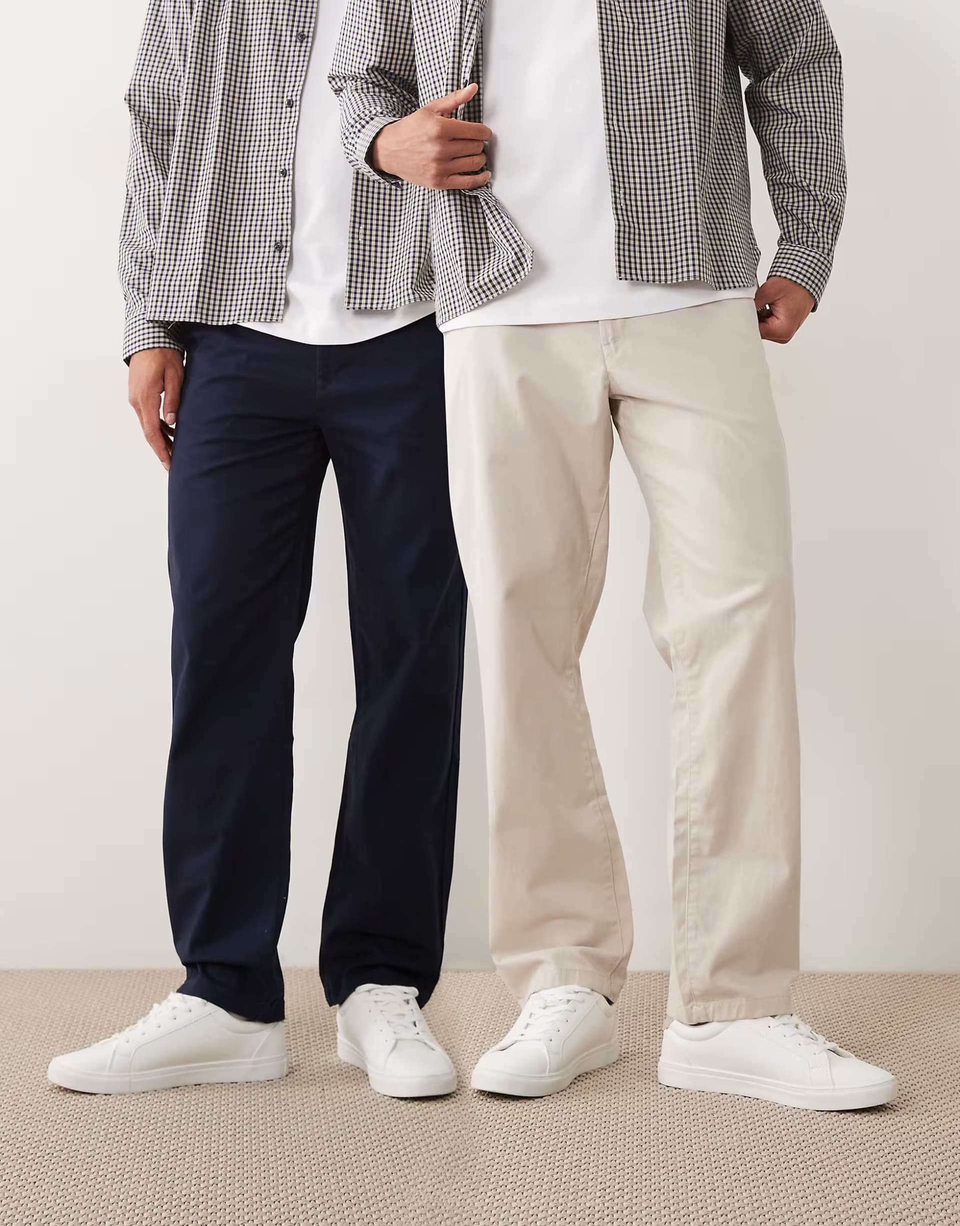 ASOS ASOS DESIGN 2 pack straight chinos in navy and stone