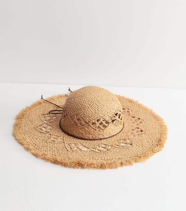 New Look Stone Frayed Floppy Straw Hat New Look - 2