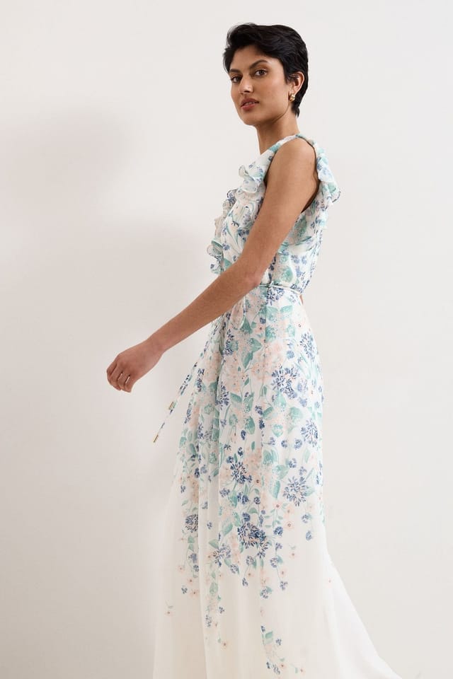 Phase Eight Phase Eight Women's Rachel Floral Ruffle Detail Maxi Dress in Off-White - 3
