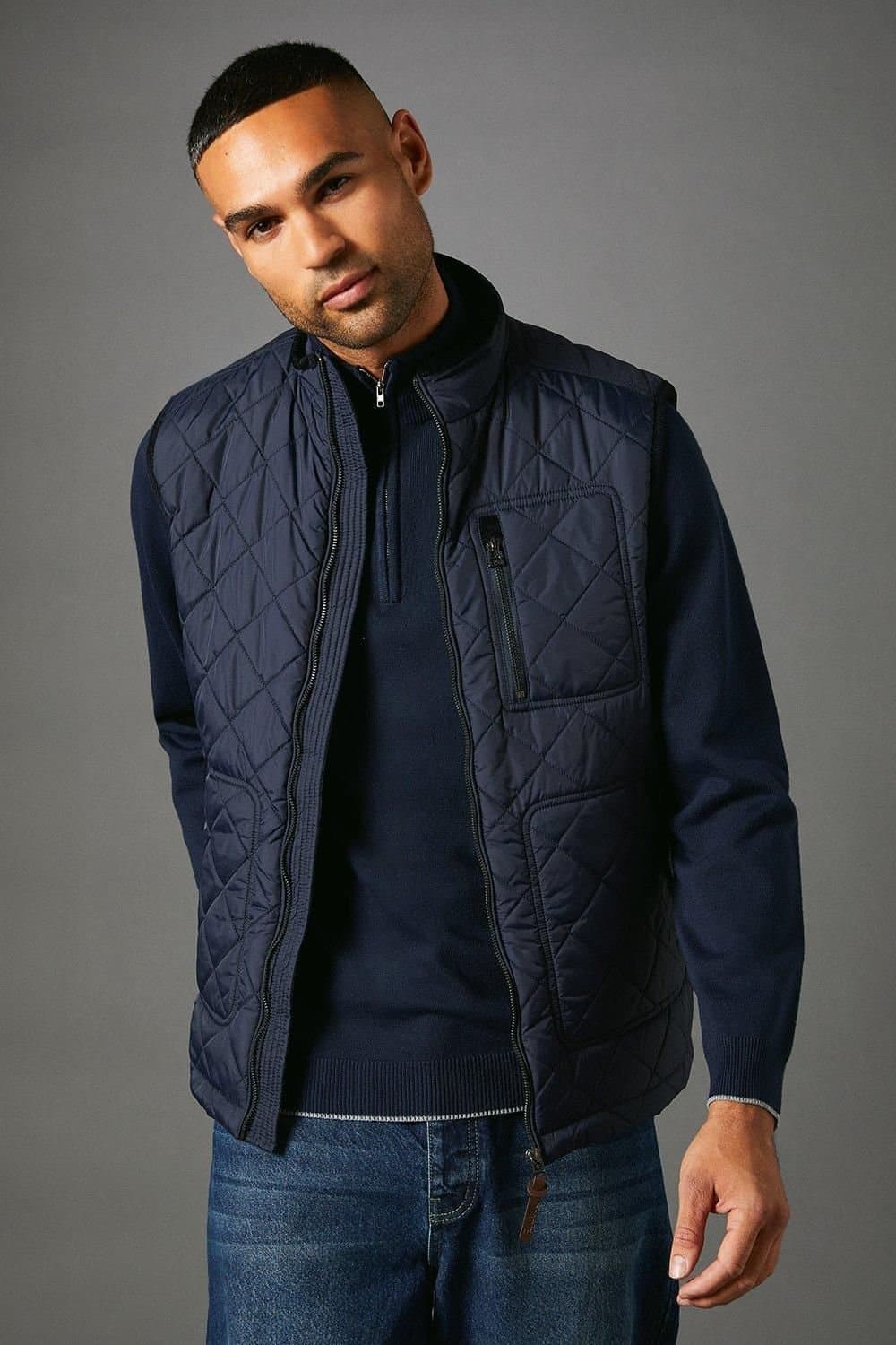 Maine Maine Men's Navy Diamond Quilted Gilet
