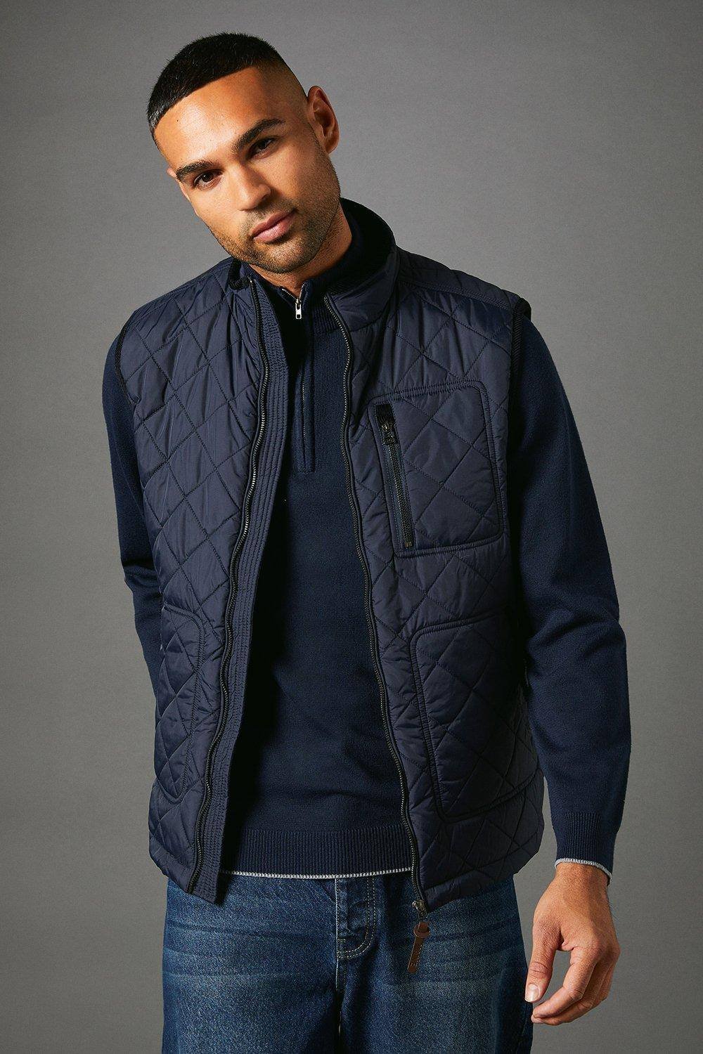 Maine Maine Men's Navy Diamond Quilted Gilet - 2