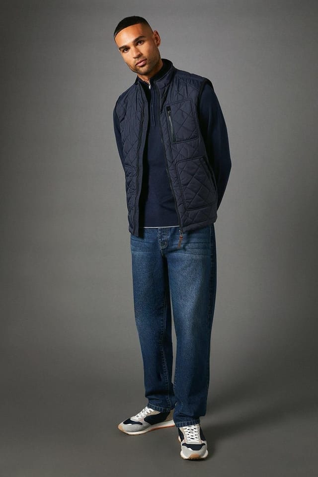 Maine Maine Men's Navy Diamond Quilted Gilet - 2