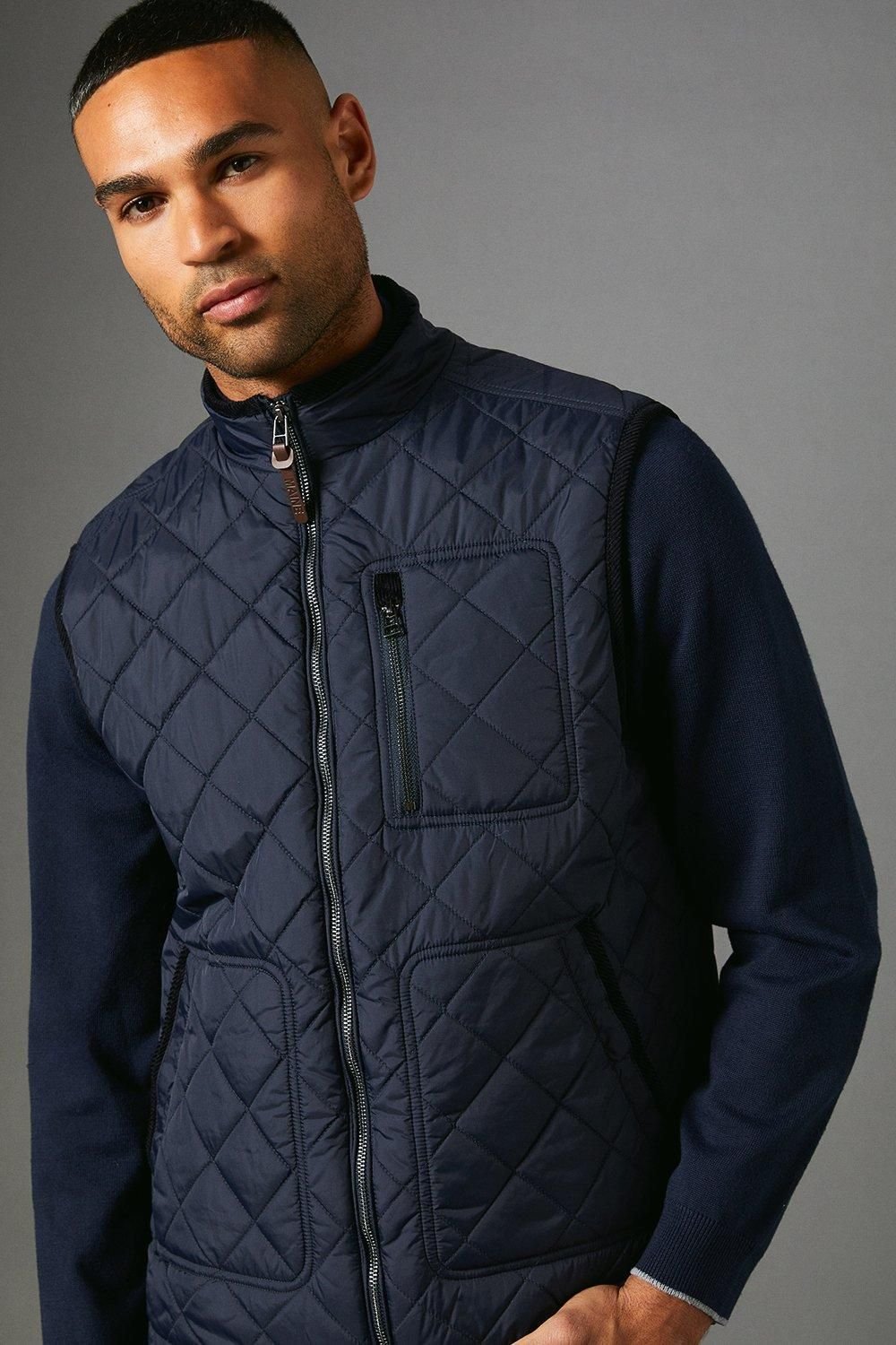 Maine Maine Men's Navy Diamond Quilted Gilet - 4