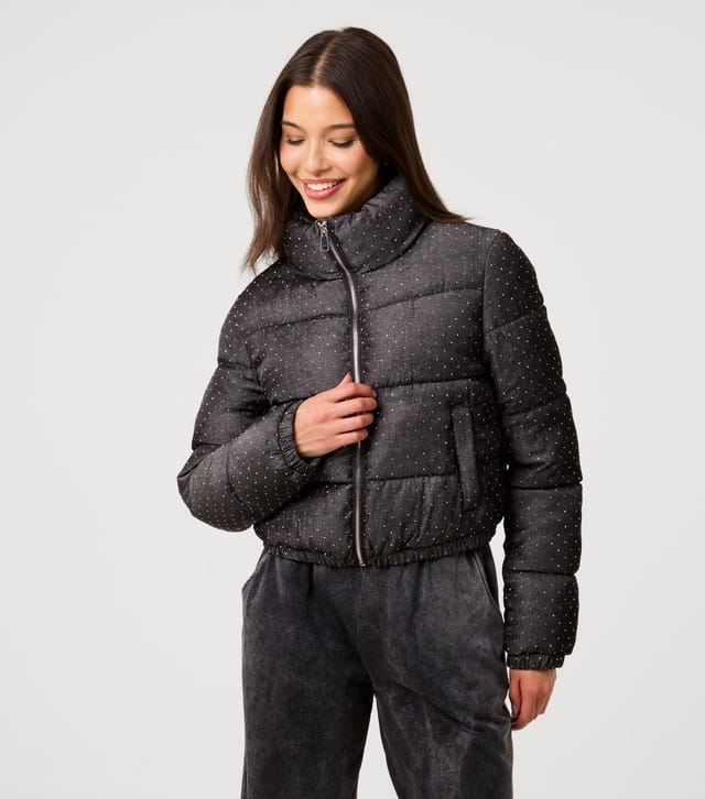 Pink Vanilla Women's Black Diamante Embellished Puffer Jacket Pink Vanilla New Look - 3