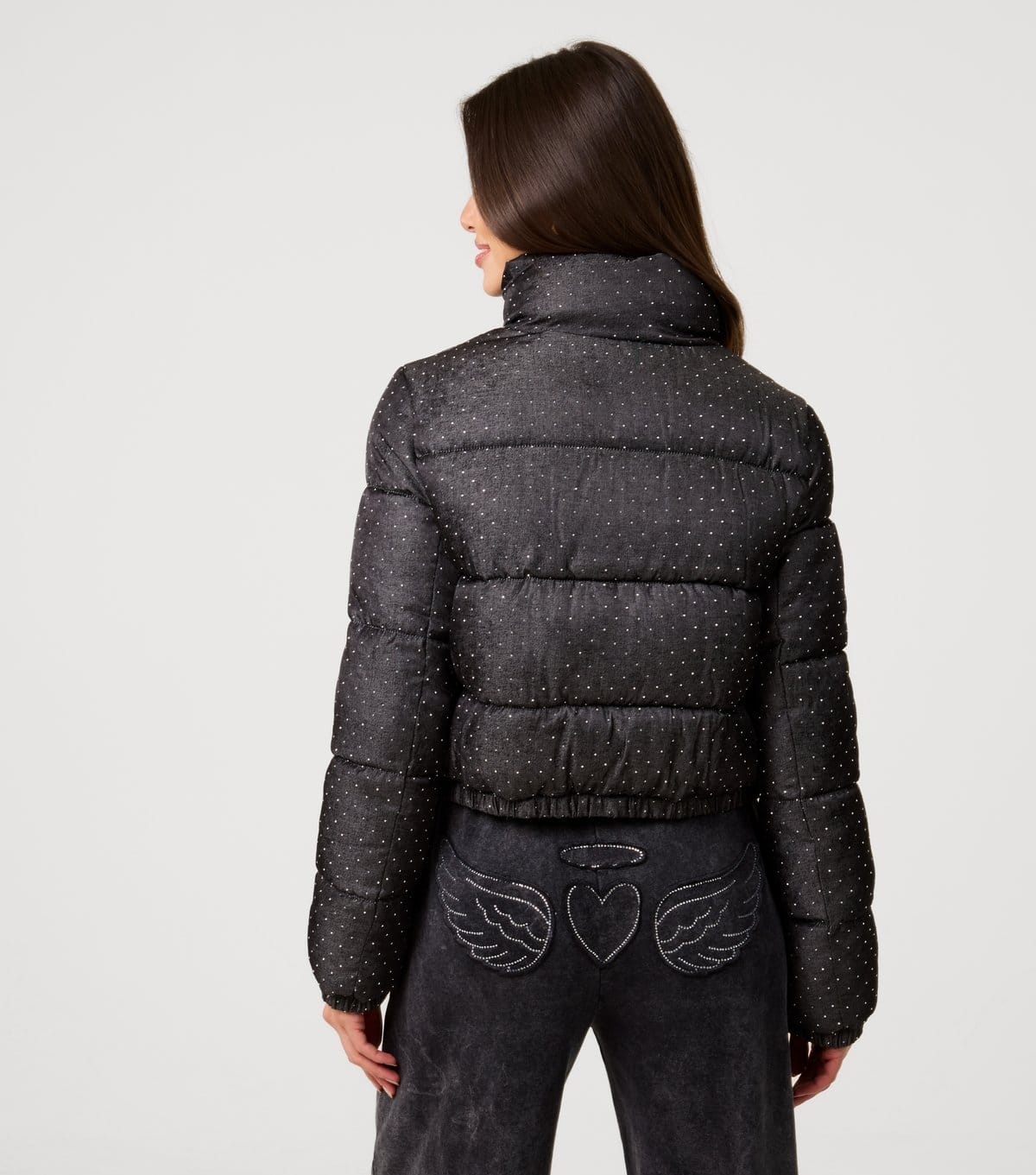 Pink Vanilla Women's Black Diamante Embellished Puffer Jacket Pink Vanilla New Look - 4