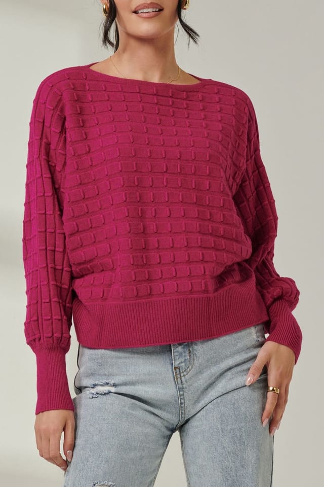 Jolie Moi Jolie Moi Women's Bubble Stitch Batwing Knit Jumper in Raspberry - 3