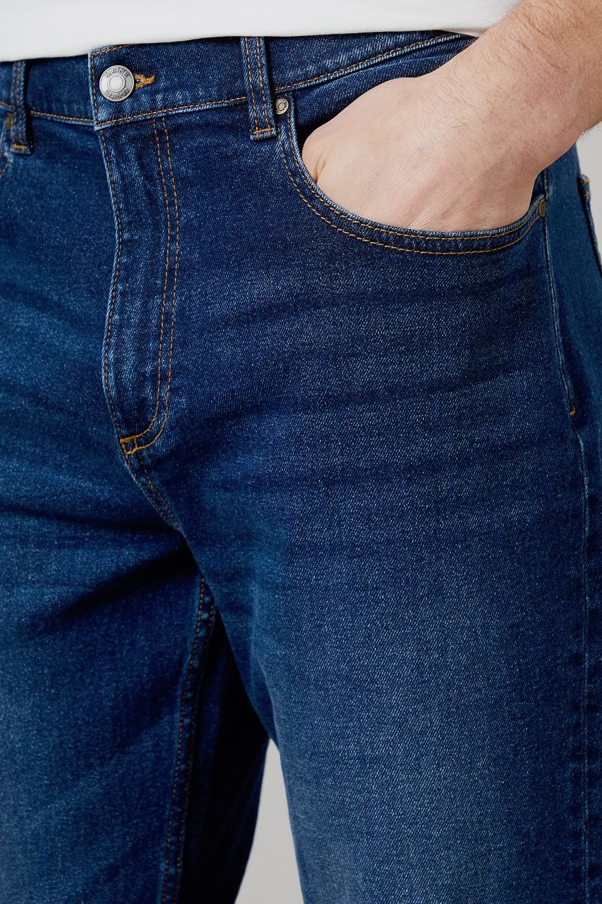 Maine Maine Men's Dark Wash Premium Stretch Straight Fit Jeans in Dark Blue - 3