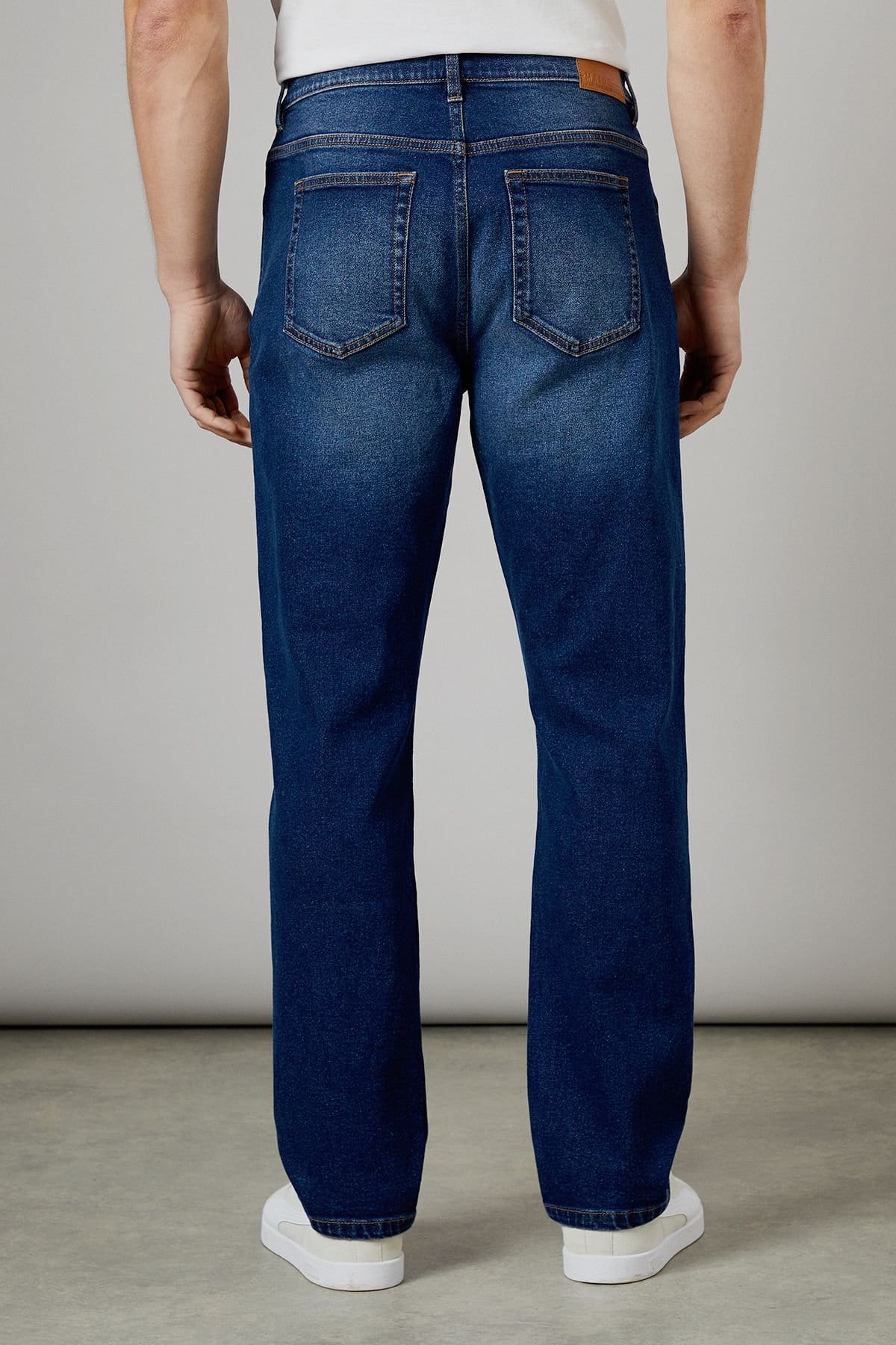 Maine Maine Men's Dark Wash Premium Stretch Straight Fit Jeans in Dark Blue - 4