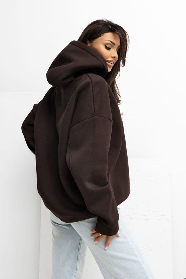 Love Lace Love Lace Women's Cotton Elastane Hooded Casual Sweatshirt in Brown - 3