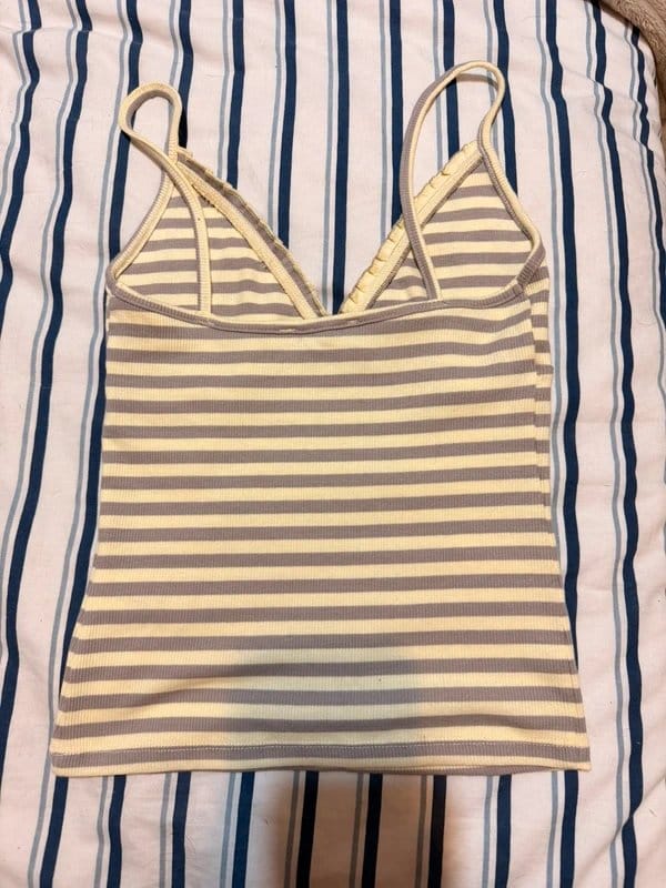 Bershka Yellow and Grey Ribbed Tank Top