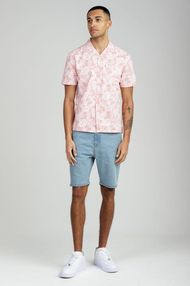 Tokyo Laundry Tokyo Laundry Men's Cotton Short Sleeve Button-Up Tropical Print Shirt in Coral - 3