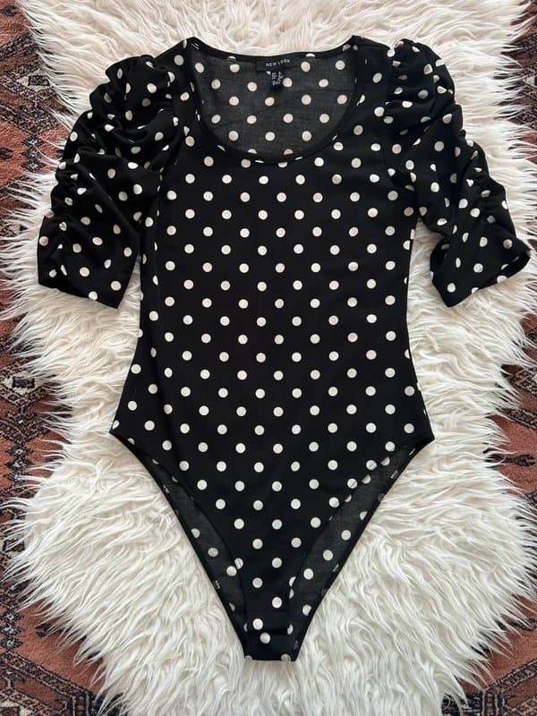 New Look Polka Dot Bodysuit with ruched sleeves