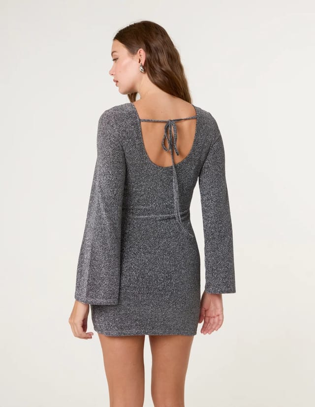 Blue Vanilla Glitter Mini Dress With Back Tie - 2