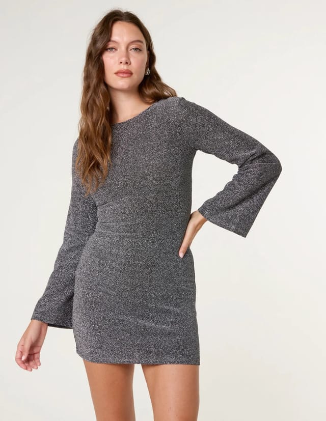 Blue Vanilla Glitter Mini Dress With Back Tie - 3