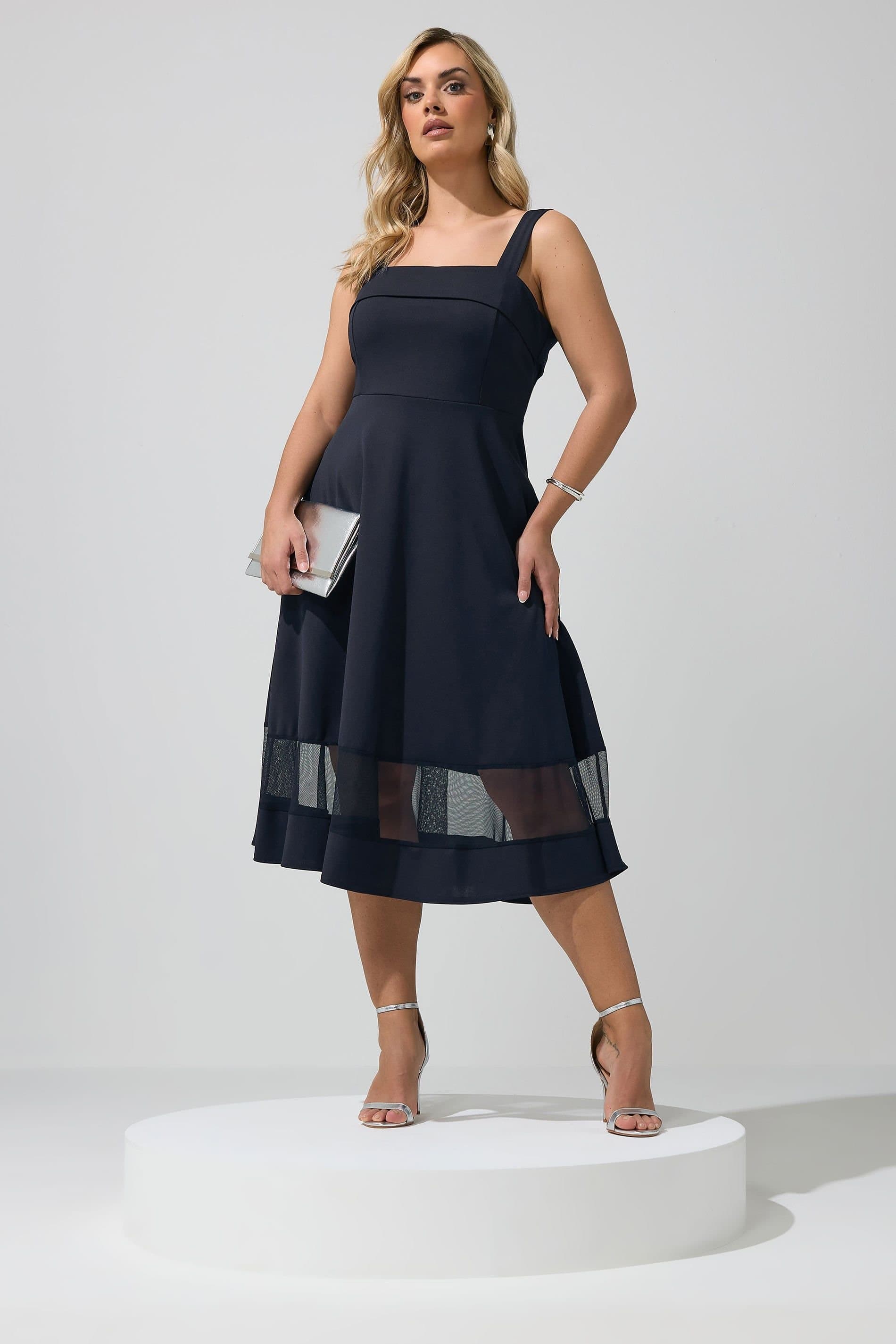 Yours Yours Women's Mesh Insert Midi Dress in Mid Navy