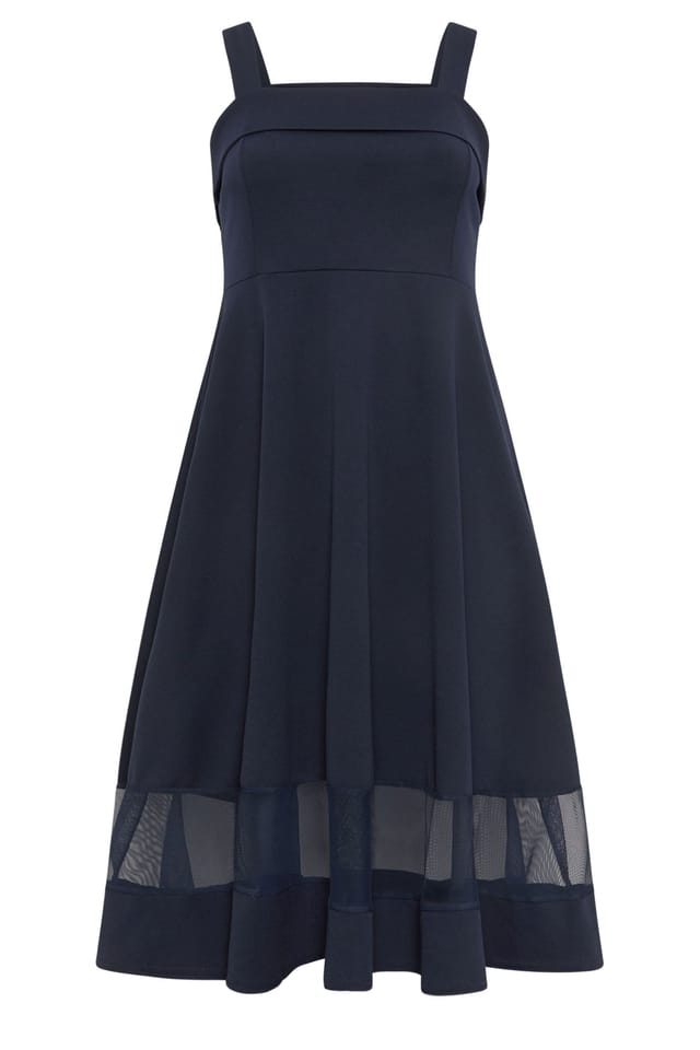 Yours Yours Women's Mesh Insert Midi Dress in Mid Navy - 2