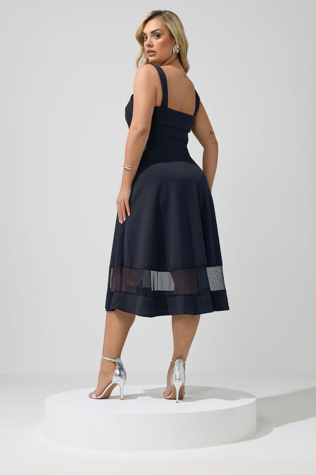 Yours Yours Women's Mesh Insert Midi Dress in Mid Navy - 3