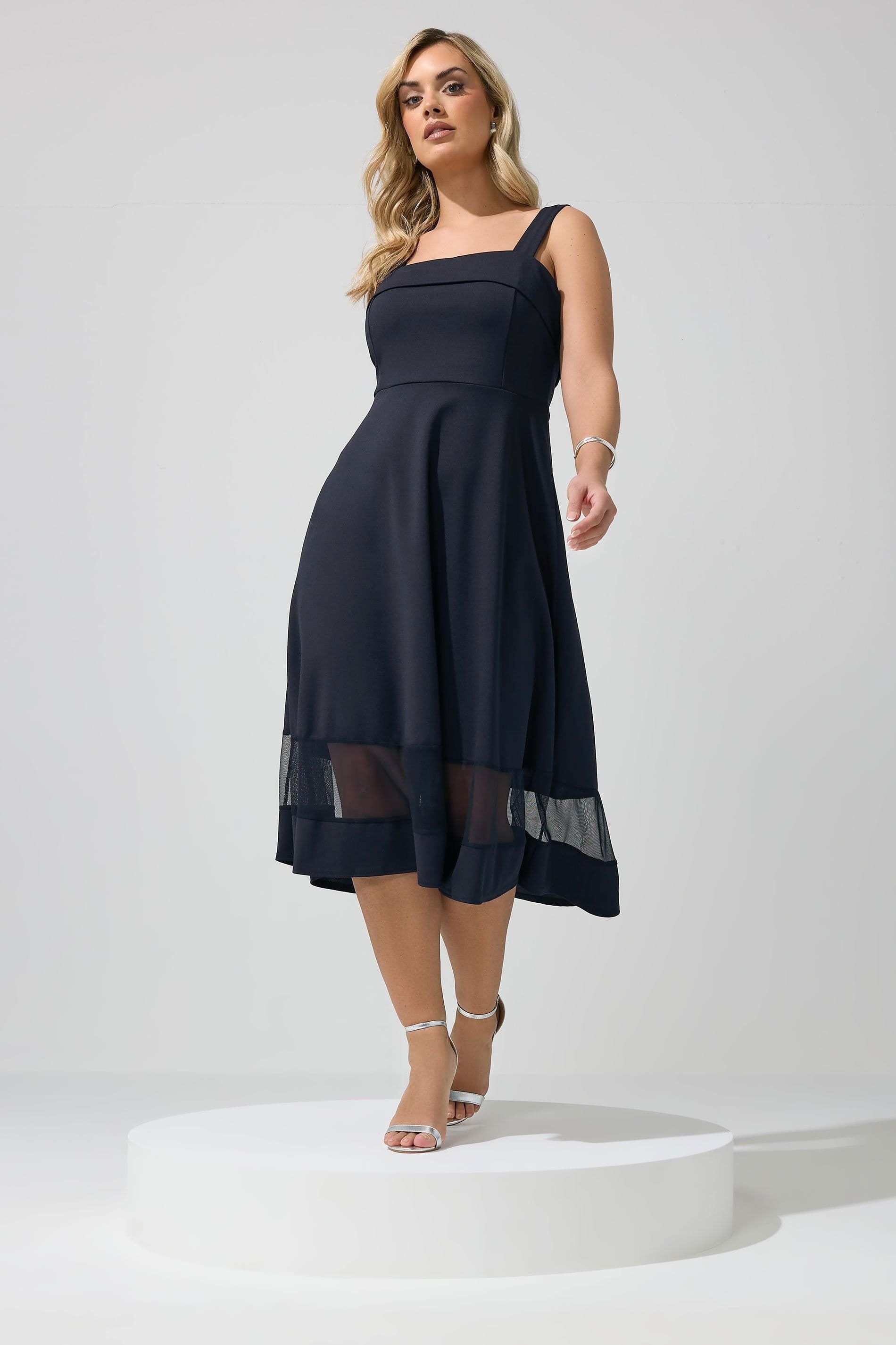 Yours Yours Women's Mesh Insert Midi Dress in Mid Navy - 4