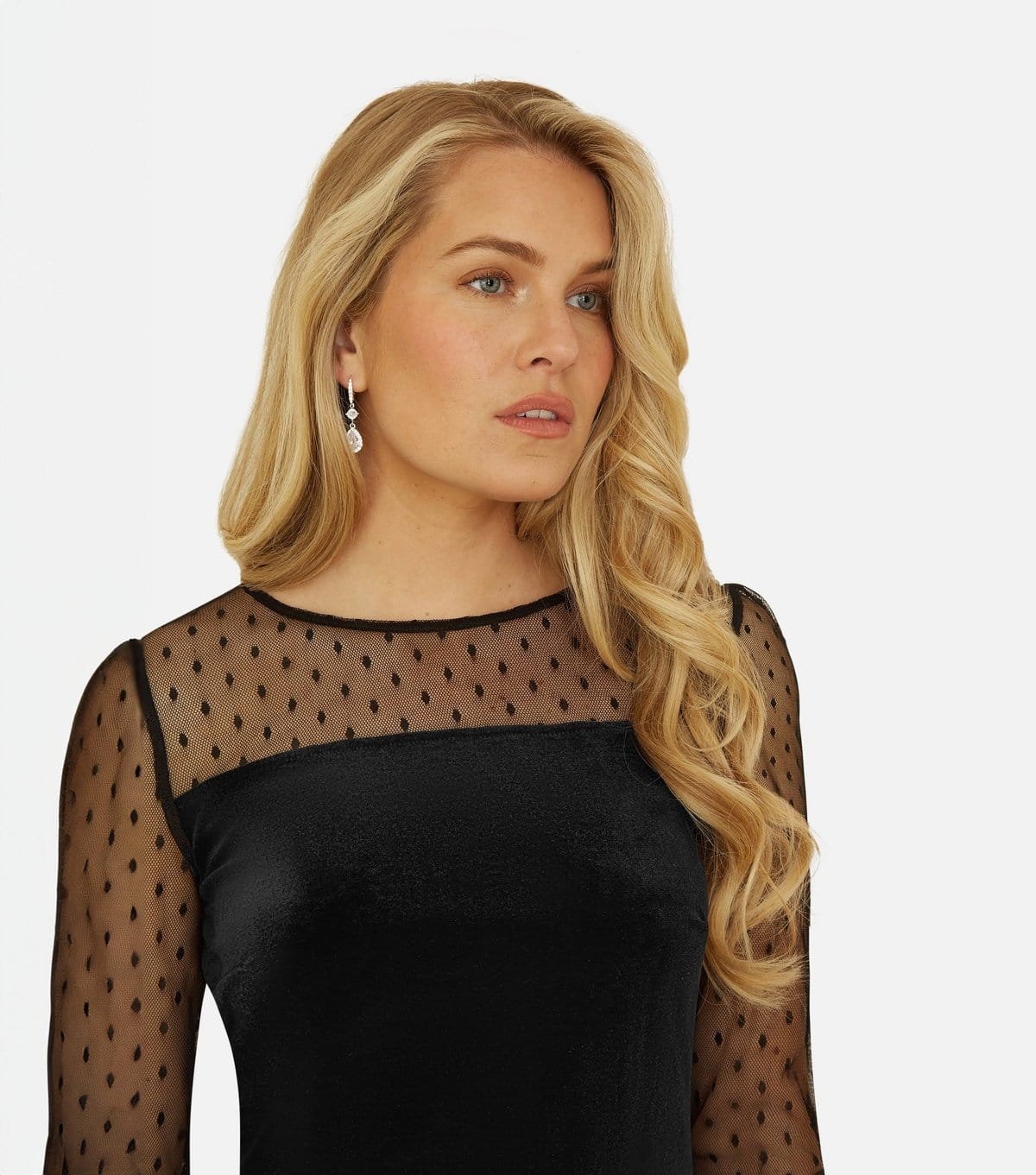 Yumi Women's Black Velvet Mesh Bodycon Mini Dress Yumi New Look - 4