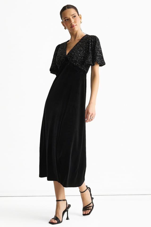 Gini London Gini London Women's Black Sequin Top Premium Velvet Occasion Midi Dress - 3