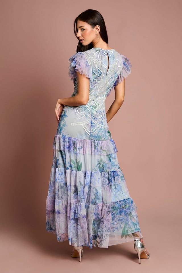 Coast Coast Women's Printed Mesh Sequin Maxi Dress in Blue - 3