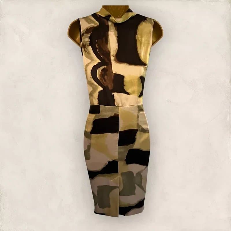 Hoss Intropia Hoss Intropia Womens Green & Brown Sleeveless Silk Dress UK 10