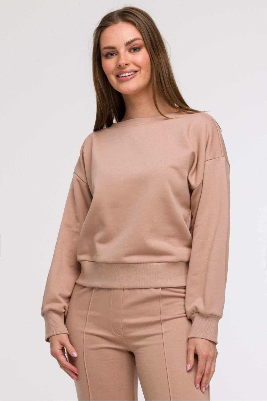 Love Lace Love Lace Women's Open Back Wrap Detail Oversized Sweatshirt in Beige