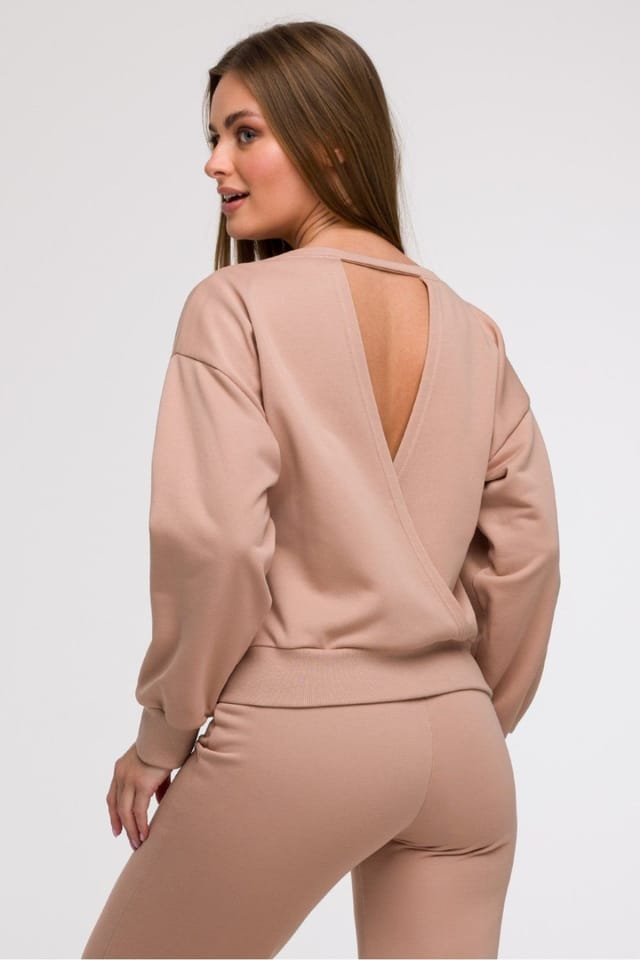 Love Lace Love Lace Women's Open Back Wrap Detail Oversized Sweatshirt in Beige - 3